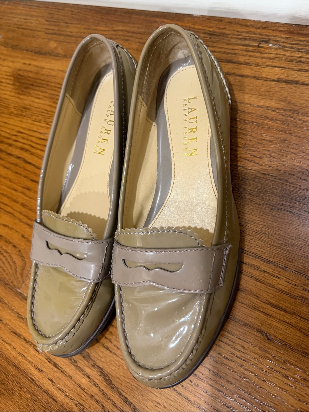 Lauren Ralph Lauren Taupe Patent Penny Loafers